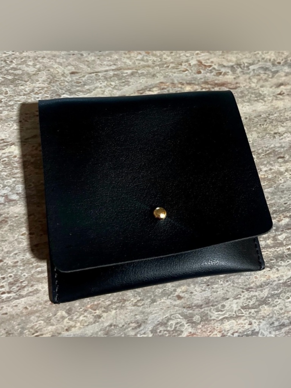 NWOT Marcella New York Black Leather Square Wallet with Gold Snap